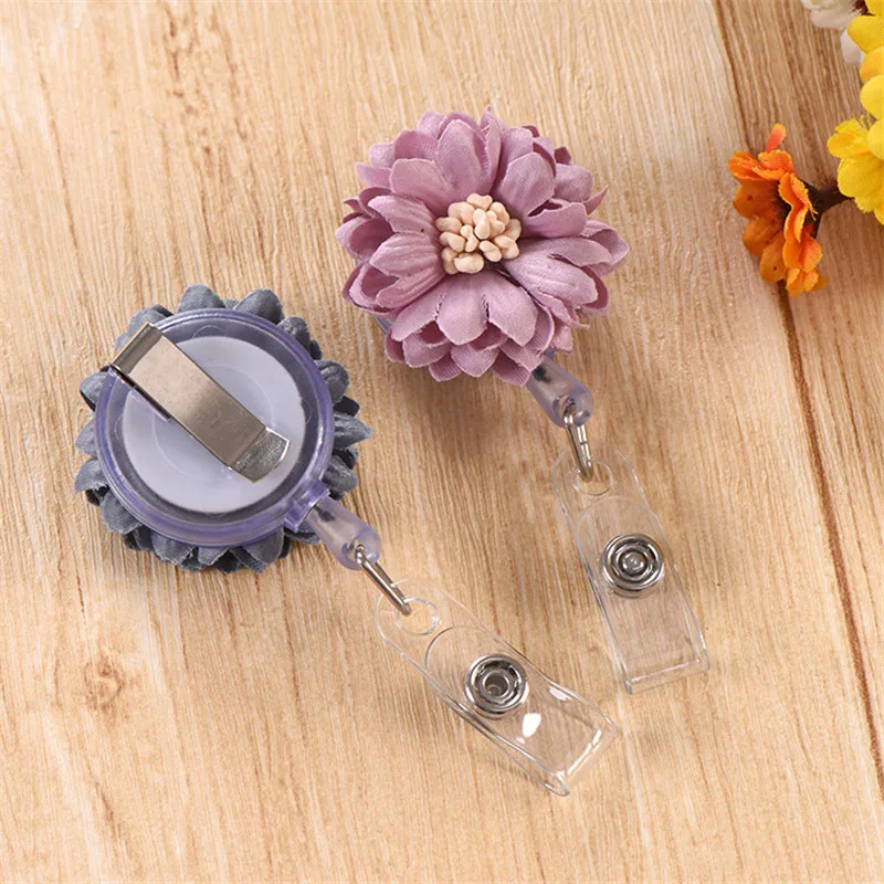 New Arrival 1 Piece Top Quality Artificial Fabric Retractable Nurse Badge Reel Flowers Series Students ID Card Badge Holder