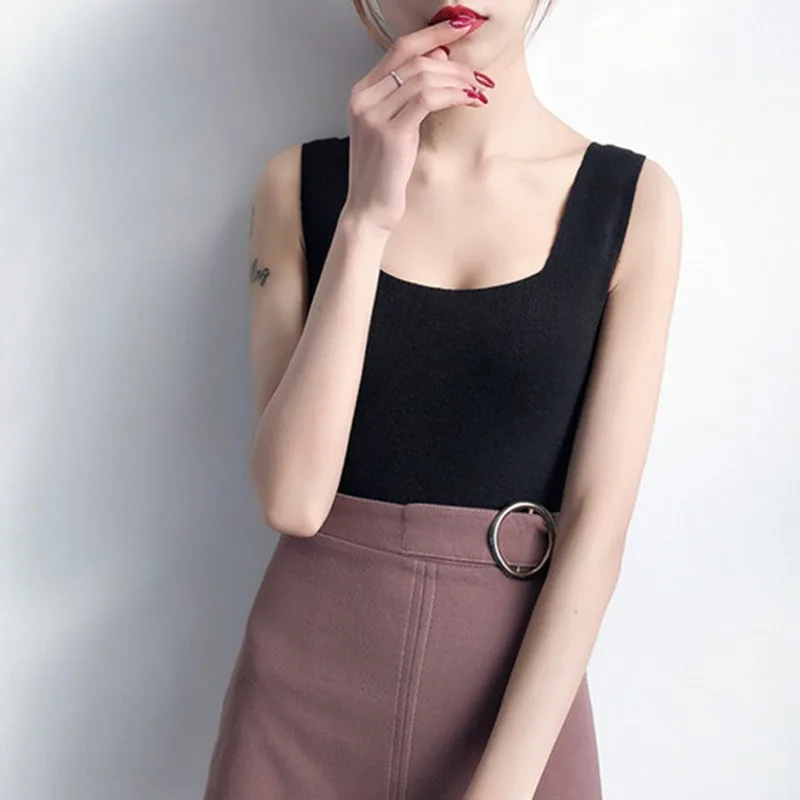 

2019 Hot Sale Fashion Women Knitwear Sleeveless Tops Shirt Blouse Women Casual Solid Crop Tops Female Summer Sexy Camis Tops