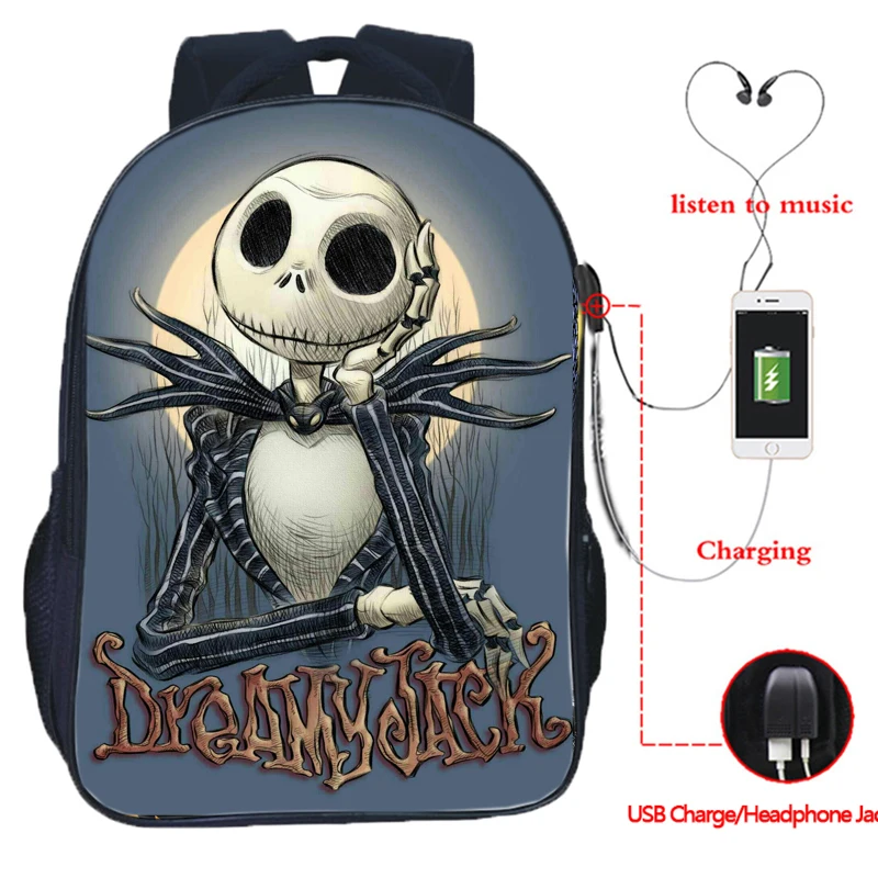 The Nightmare Before Christmas Backpack USB Charging Backpack Jack Skellington School Bag Backpacks Multifunctional Travel Bags - Цвет: 3