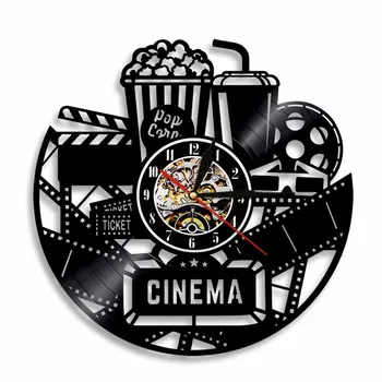 

1Piece Cinema Movie Ticket Vinyl Record Wall Clock Popcorn Design Led Backlight Cool Decorative Wall Clock For Cinema Wall Decor
