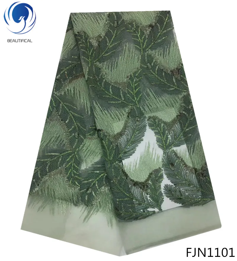 

BEAUTIFICAL Green sequin lace fabric french lace sequins fabric for girls party dresses fabric lace dubai 5yards/piece FJN11