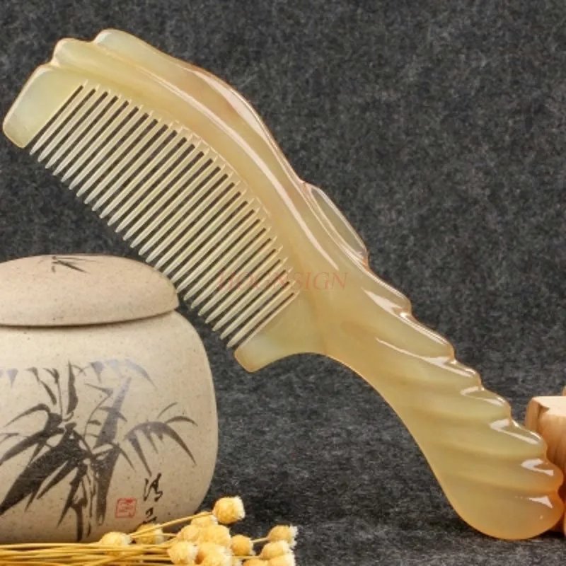 

Craftsmanship Carved Pure Horn Comb Natural Large Long Hair Home Massage Birthday Expensive Gift Combs For Elder Anti Static