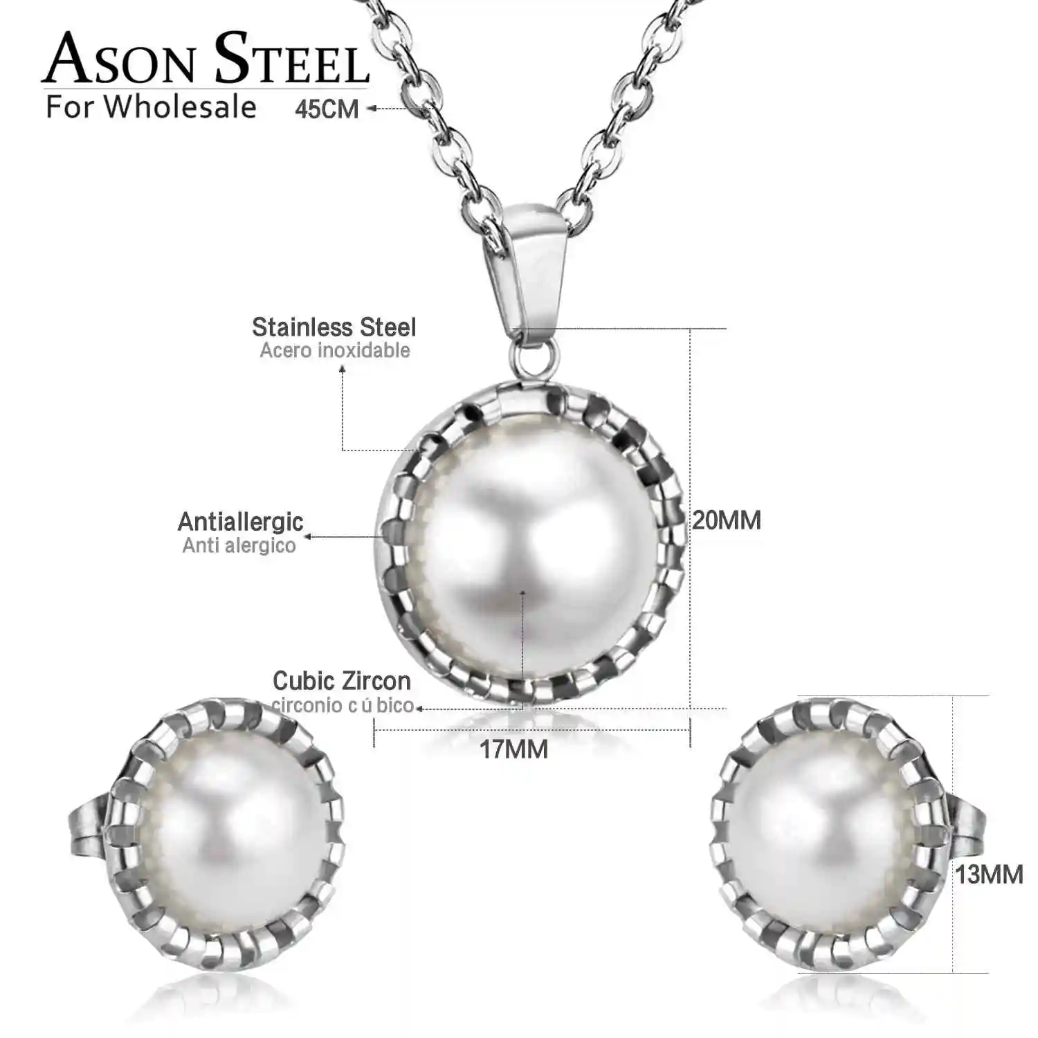 Набор ювелирных изделий ASON steel для женщин круглая имитация нержавеющей стали