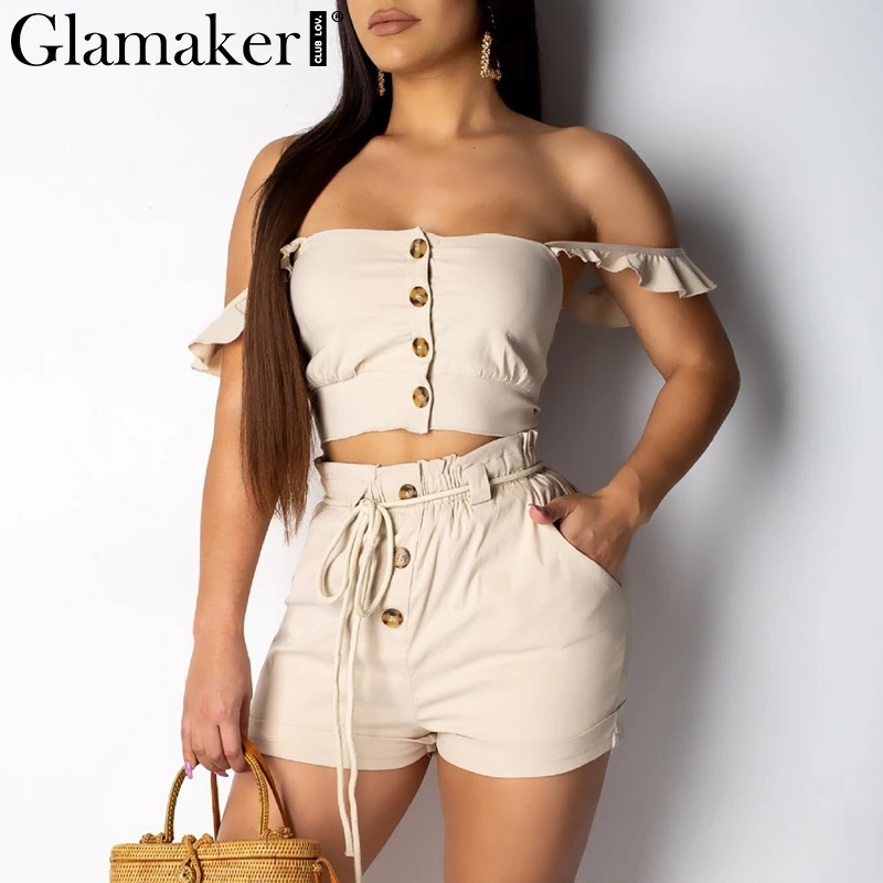 Женский комбинезон Glamaker короткий из двух предметов с рюшами и вырезом лодочкой