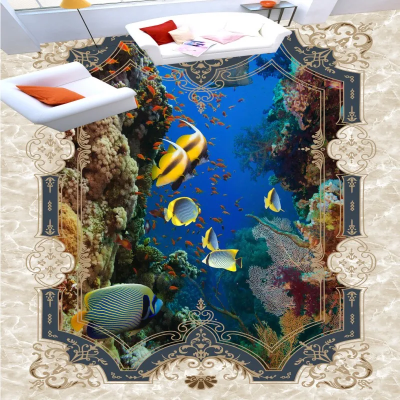 Free Shipping Parquet Ocean World Dolphin 3D Stereo Painting Flooring
walkway playground wear floor wallpaper mural