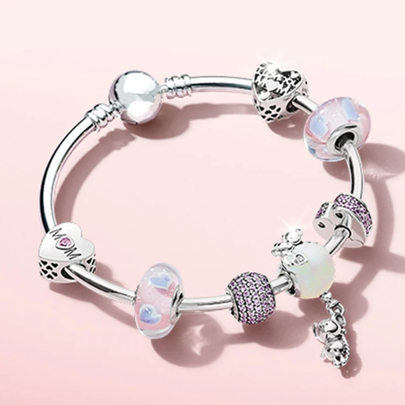 

Kristie Pd 925 Silver New Mother's Day I Love You Mama Mouse And Balloon Strings Woman Jewels Diy Bracelet Frizzy
