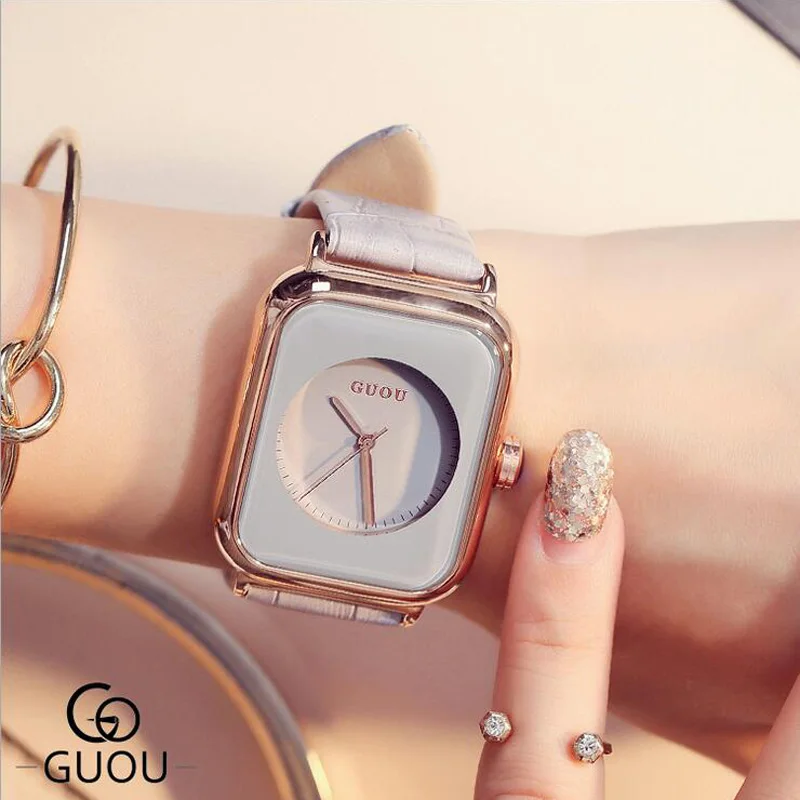 

GUOU Ladies Watch Vogue Rectangle Women Watch Soft Genuine Leather Quartz Women Watches Lady Clock reloj mujer relogio feminino