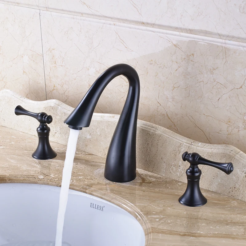 

Swan Neck Style Oil Rubbed Bronze Bathroom Sink Faucet Double Handles Mixer Tap
