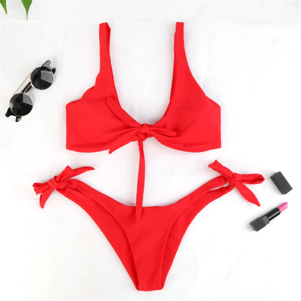 

sexy bikini 2019 Pure color Vest type Bandage High elasticity Breast pad mayo bikinis swimwear women swimsuit biquini swimwear