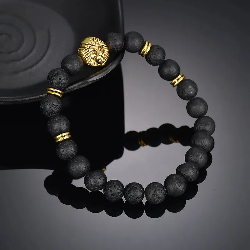 

Hot simple fashion street shoot party nightclub handmade beaded Lion Head Lava beads charm Bracelets women men
