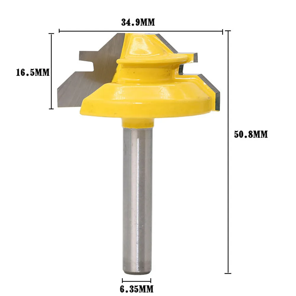 45 Degree Lock Miter Router Bit 1-3/8'' Woodworking Tenon Cutter Tool W/1/4 Inch Shank Wood Working Drilling