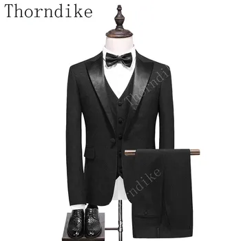 

Thorndike One Button Black New Men's Fashion Boutique Solid Color Wedding Dress Suit 3-pieces Male Formal Business Casual Suits