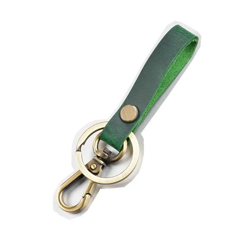Ручной работы автомобильный держатель для ключей винтажный держатель для ключей из натуральной кожи для мужчин воловья бирка покрытое бронзовое кольцо держатель для ключей - Цвет: Green Keychain