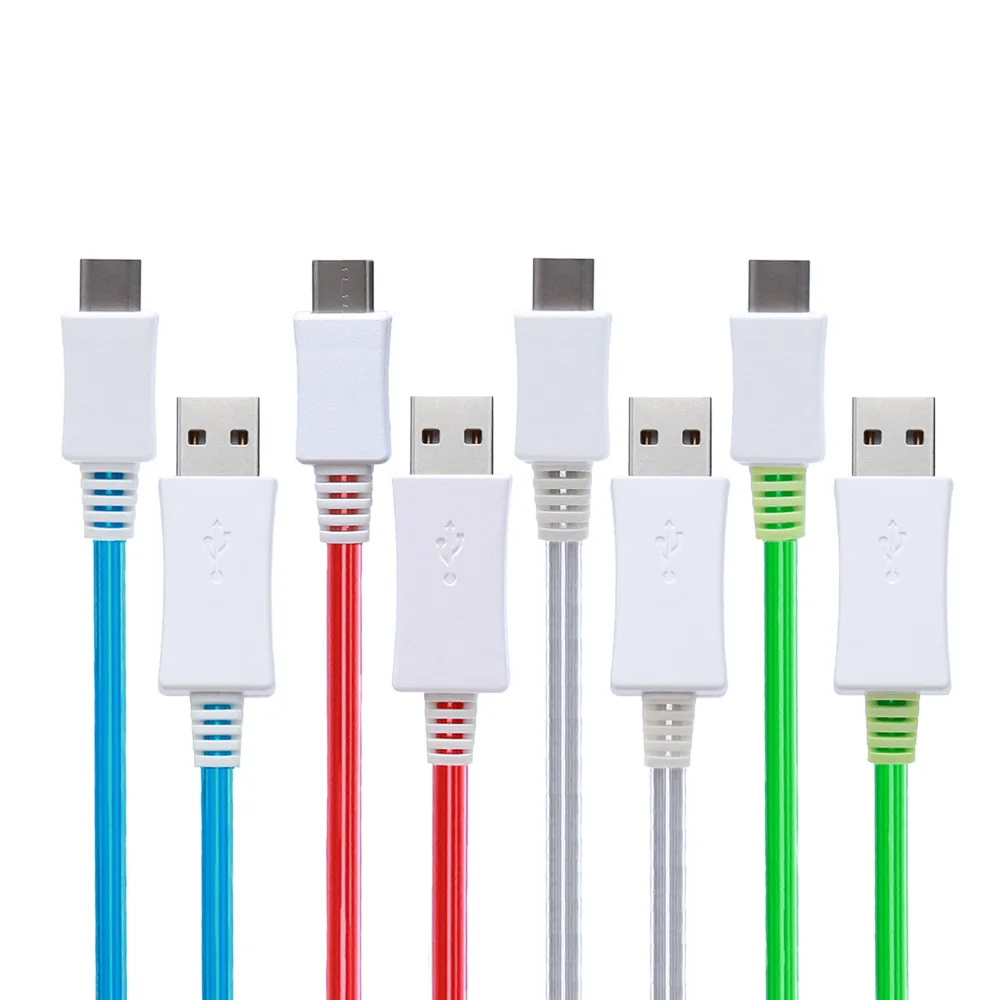 New 1M LED Data Cable Lighting Charger For Android Phone Non-Toxic TPE Glow Light-Emitting Line USB Type C | Электроника