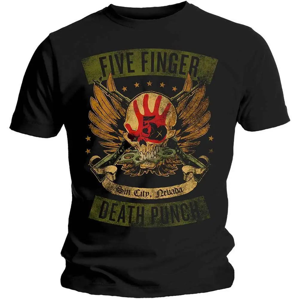 

Five Finger Death Punch Sin City Nevada Official Tee T-Shirt Mens Classic Cotton Men Round Collar Short Sleeve top tee
