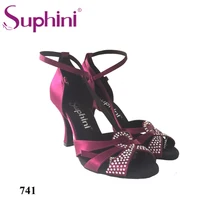 ; фиолетовая обувь для латинских танцев; Новинка; обувь для латиноамериканских танцев с кристаллами; удобная танцевальная обувь