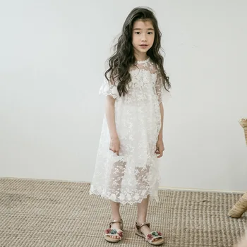 

Brand Kids Dress Baby Girls Lace Dress 2020 New Kids Dresses for Girls Fashion Toddler Summer Clothes Floral White Cute,#3770