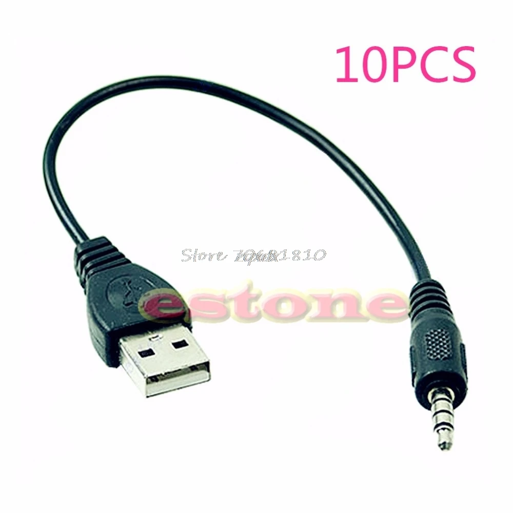 

10Pcs USB Male to 3.5mm Audio Stereo Headphone Jack Plug Cable For MP3 MP4 Black Z09 Drop ship