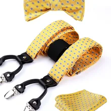 Цветочный Пейсли различные классические подтяжки 6 зажимов подтяжки самостоятельно бабочка Карманный платок Набор# S3