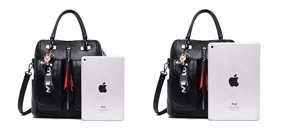 3 в 1 Женский кожаный рюкзак с двойным карманом, Женская вместительная школьная сумка для девочек, высококачественные сумки через плечо для женщин