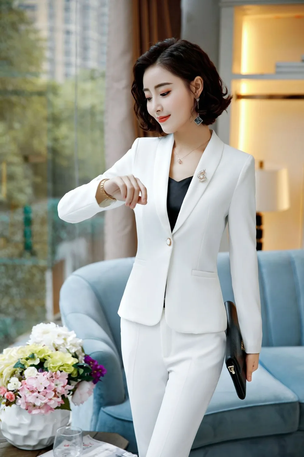 IZICFLY Spring Fall Formal Pant Sets Office Lady Uniform Designs for Yellow  Blazer Women Suit Business Work Wear Two Piece