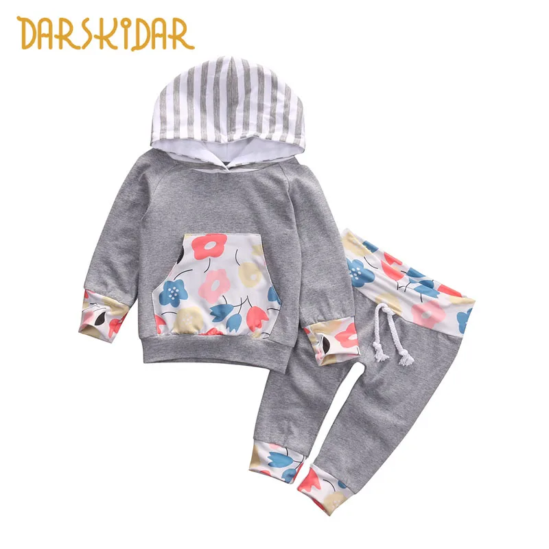 Buy Gray Baby Girls Clothes Set 2Pcs Floral Long Sleeve Pullover Kids Clothing