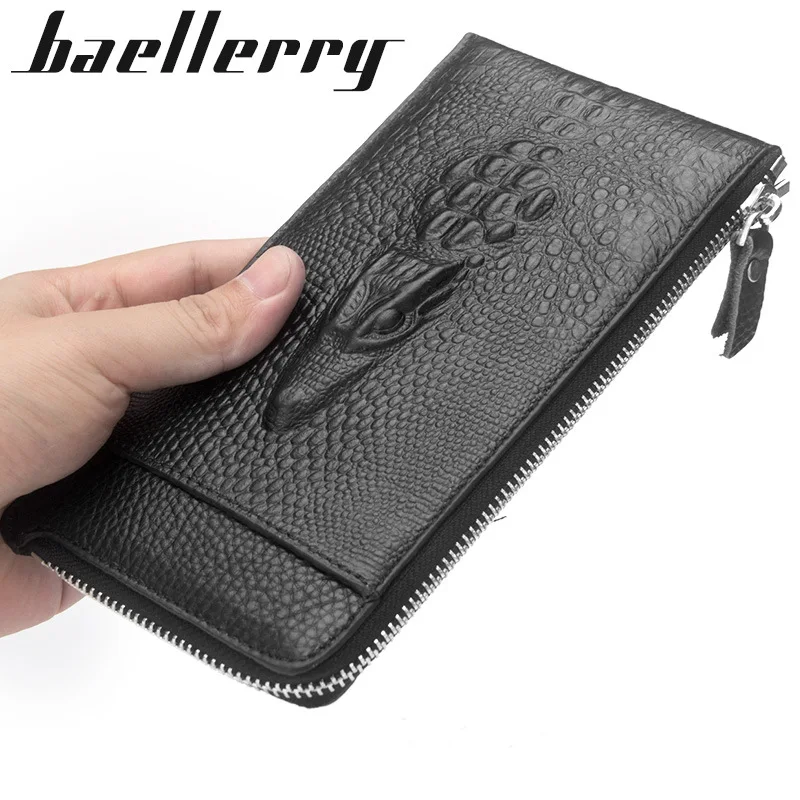 

Baellerry men's genuine leather wallet crocodile grain soft leather zipper leather wallets long wallet Thin Men's hand bag