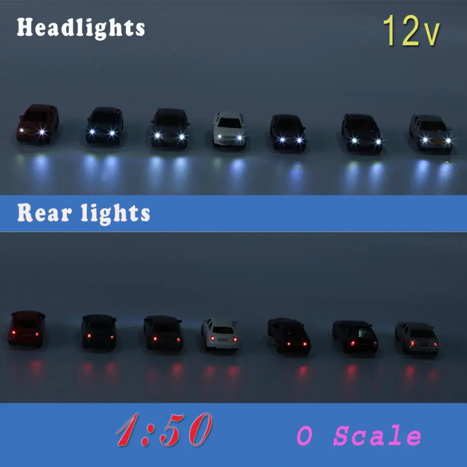 4PCS 1 50 O Scale Model Lighted Cars With 12V LEDs Lights for Building