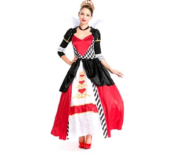 

Queen Of Hearts Fancy Carnival Dress Poker fashion fashion new Halloween Costume Set Dress+ headwear For Ladies Cosplay Clothes
