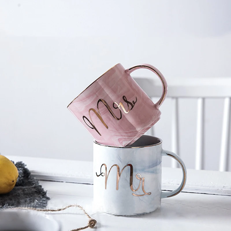 

1pc MR MRS Mug Drinking Milk Cup Coffee Couples Holder Bottle For Marble Tea Cups Set Ceramic Water Glass Pots HB