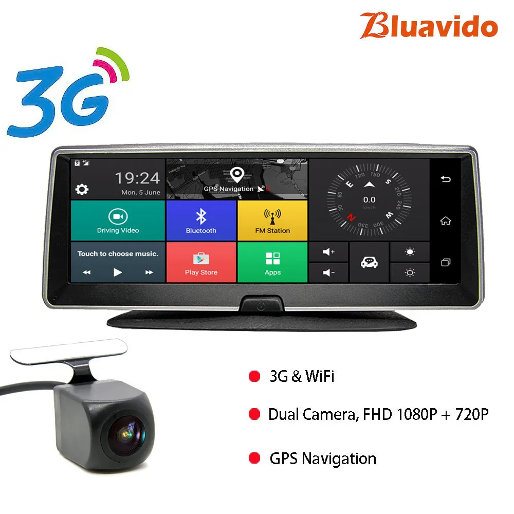 Bluavido 4G android dvr 8 дюймов экран автомобильная видеокамера gps навигация Full HD 1080P видеорегистратор регистратор рекордер удаленный монитор - Название цвета: 3G with HD Rear Cam