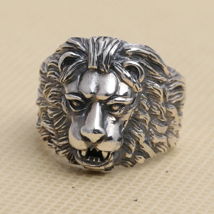 

Wholesale S925 Sterling Silver Ring retro Thai silver jewelry lion wide Mens Ring