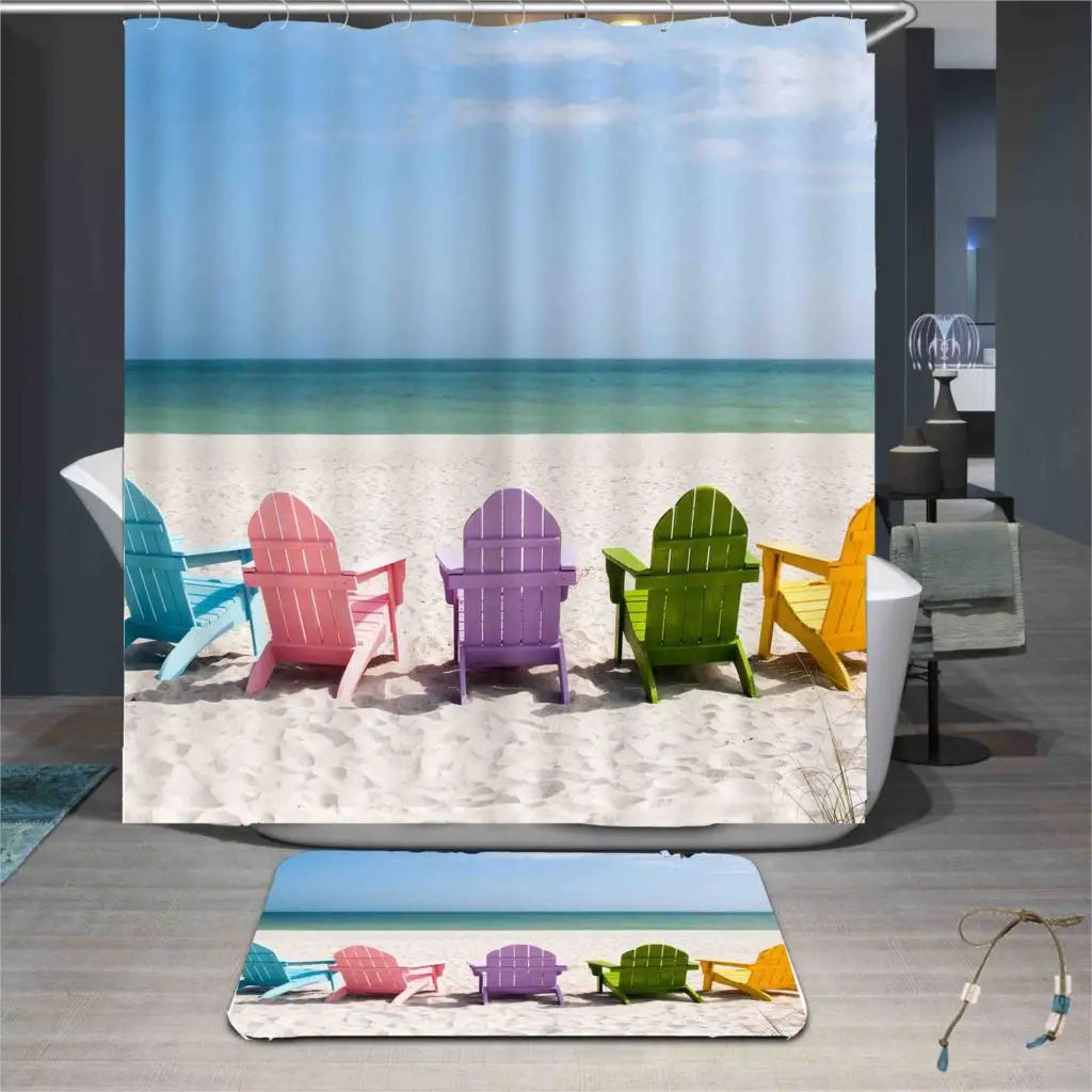 

High Quality Different Custom Waterproof Bathroom beach chair Woman Shower Curtain Polyester Fabric Bathroom Curtain AP16G