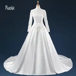 Vestido de noiva Атлас Королевский свадебное платье 2018 с длинным рукавом Поезд V Длинные Свадебные платья robe de mariée