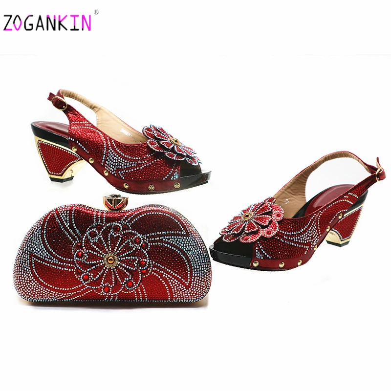 

High Quality Italian Shoes With Matching Bags Set African Women's Party Shoes and Bag Sets with Flower Sandals for Wedding