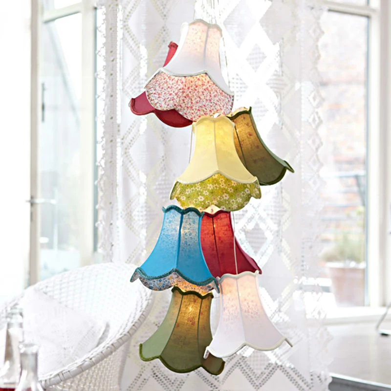Modern Colourful Fabric Lampshade Led Large Stair Chandeliers