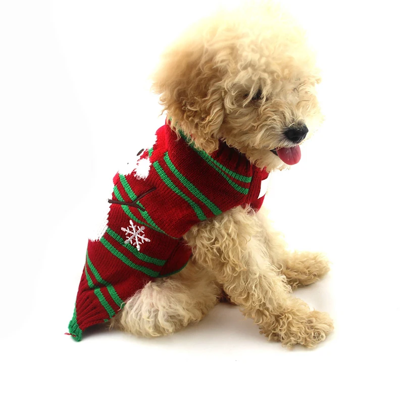 Рождественский полосатый свитер Санты собаки щенок осень зима теплый костюм красный и зеленый Новогодняя одежда для домашних животных
