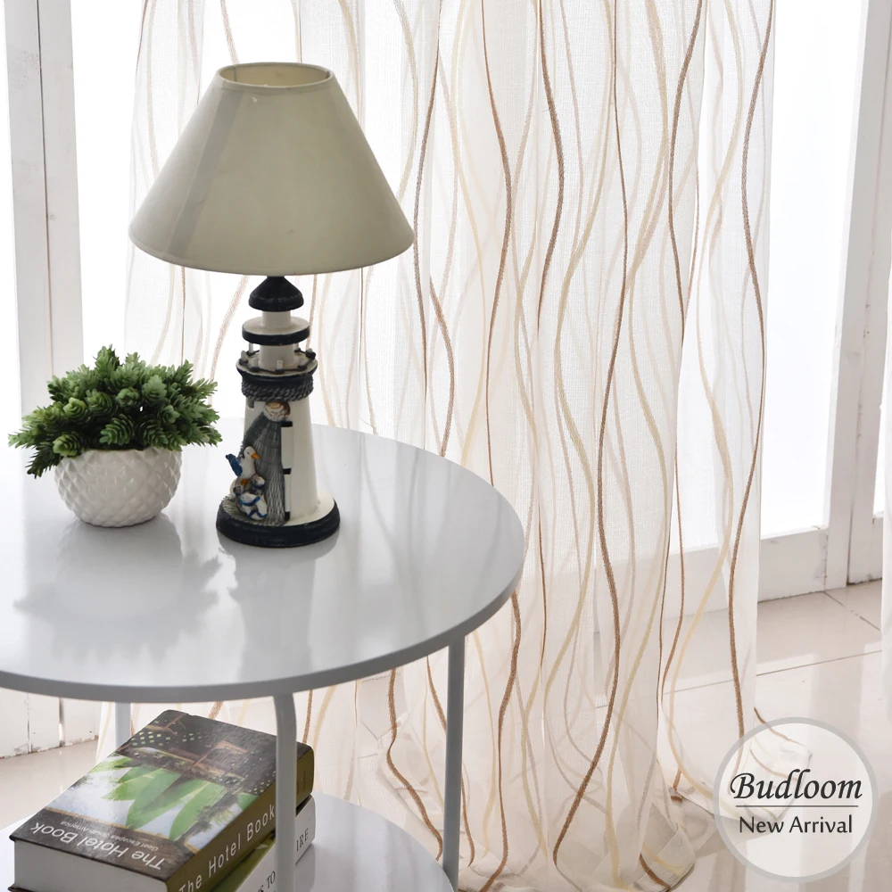 

Modern Style Sheer Curtains For Living Room 3 Colors White Striped Tulle Curtains For Bedroom Beautiful Voile