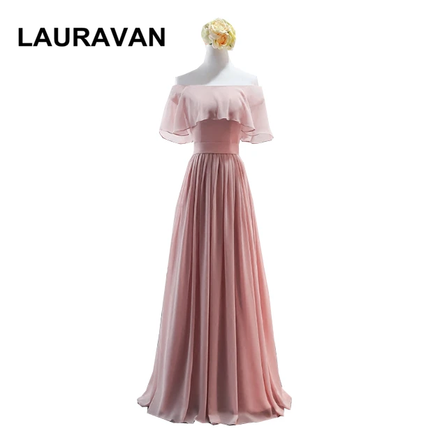 

2020 new arrival long special occasion real sample off the shoulder blush color boat neck evening dress chiffon dresses gown