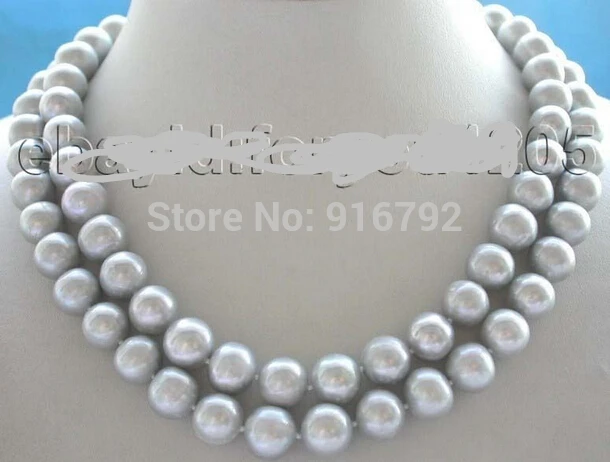 

Wholesale 17-18" Double Genuine Natural 12mm Gray Pearl Necklace Mabe Pearl Clasp