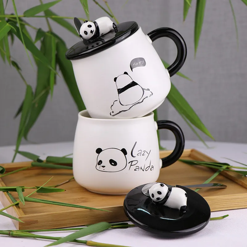 Кружки Kawaii с большой пандой керамическая чашка кружки для молока и кофе ложкой