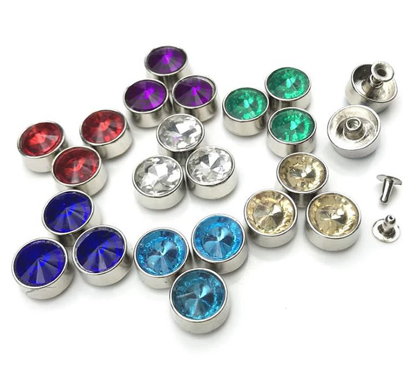 

Acrylic short column shape rhinestone rivets cap stud for bag, hat, shoe,clothes,leather chocker decoration diy craft accessory