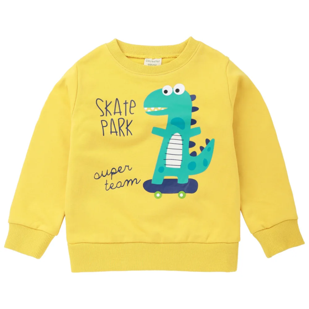 

2019 autumn wild pullover pure cotton cartoon children clothes casual rounded sweater boys girls fashion dinosaur print tshirt