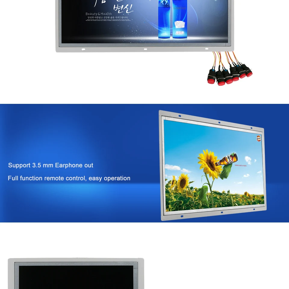21,5 Дюймов открытым рамки led экраны 3,5 мм наушники кнопочный HD USB доска Тотем светодиодный реклама цифровые вывески экраны