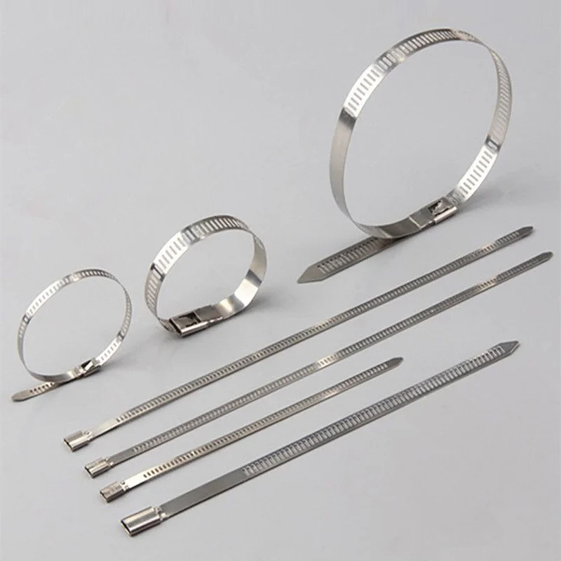 

10pcs Strong Self-locking Metal cable tie 304 Stainless Steel zip ties 300mm Bundling tie wire hose clips heavy duty pipe clamp