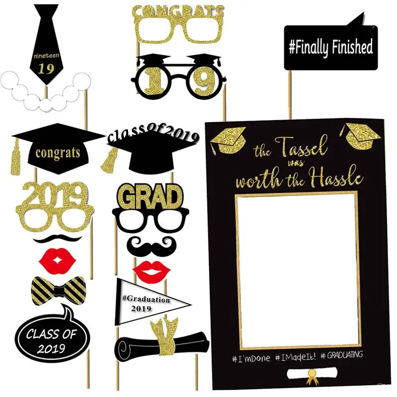 

1 Set Booth Props Black Gold Creative Graduation Practical Photo Props Kit Accessory for Party Favors