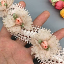 10x Vintage rosa Floral flor encaje borde cinta bordada apliques cabeza vestido de boda tela DIY costura artesanal 4,5 CM