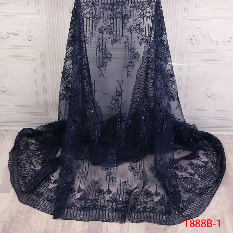 

New Arrival Net Lace Fabric bluak Beaded And Stones French Lace Fabric 2018 High Quality French Lace Fabric Wedding XZ1888-1