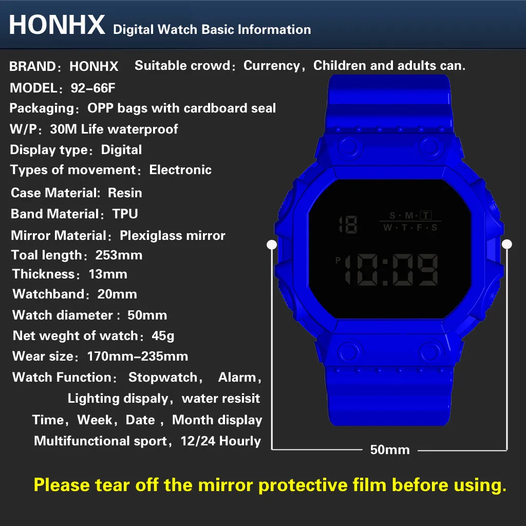 Бренд honhx цифровые часы электронные спортивные многофункциональные