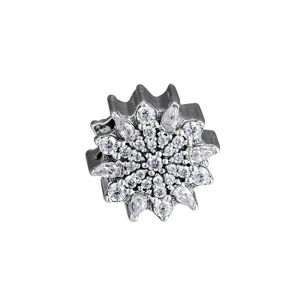 

100% 925 Sterling Silver Ice Crystal Charm Clear CZ Beads Fit Pandora Charms Silver 925 Original Bracelets DIY Jewelry Wholesale